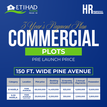 8 Marla Pine Avenue Commercial Plot Block ETIHAD Town Phase 3