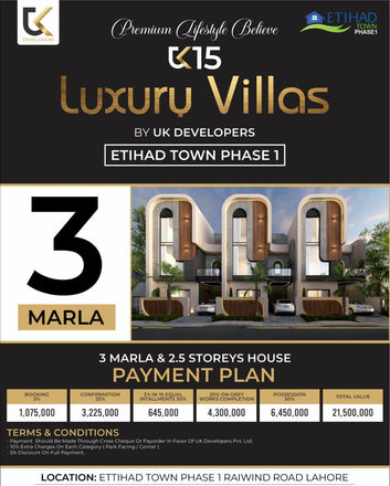 3 Marla Luxury Villas UK homes Etihad Town Phase 1